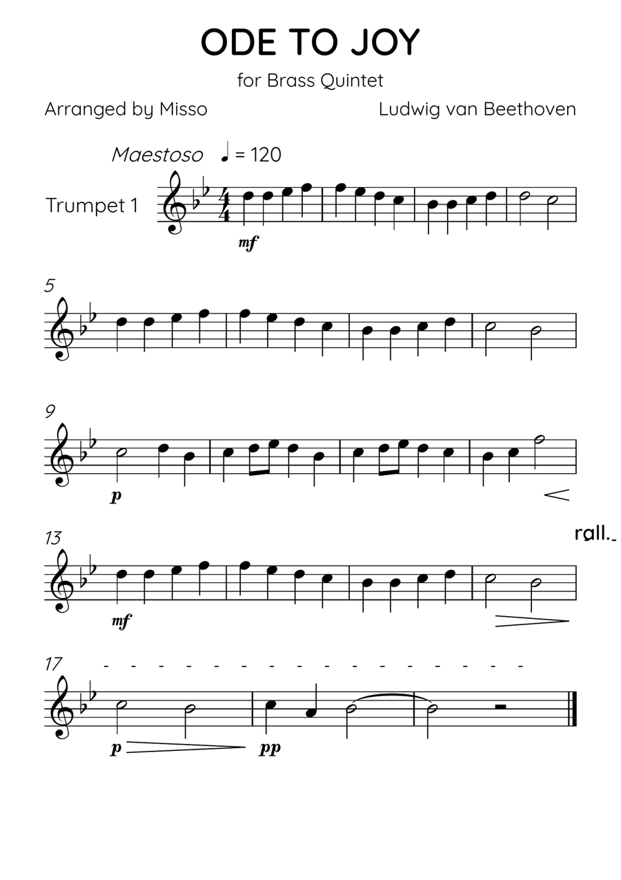Ode To Joy - Brass Quintet in Ab Major - Beginner Level Brass Quintet scores gallery preview page 3