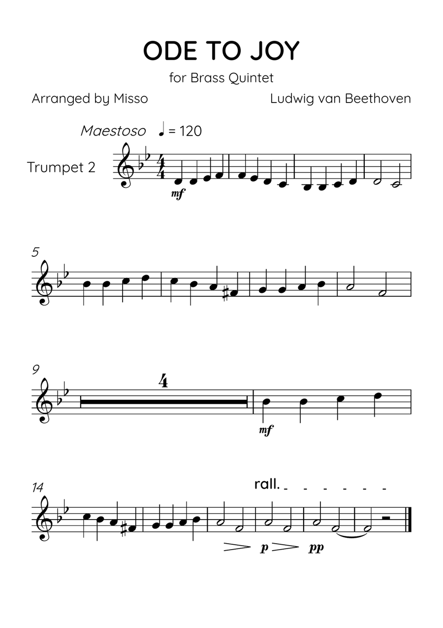 Ode To Joy - Brass Quintet in Ab Major - Beginner Level Brass Quintet scores gallery preview page 4