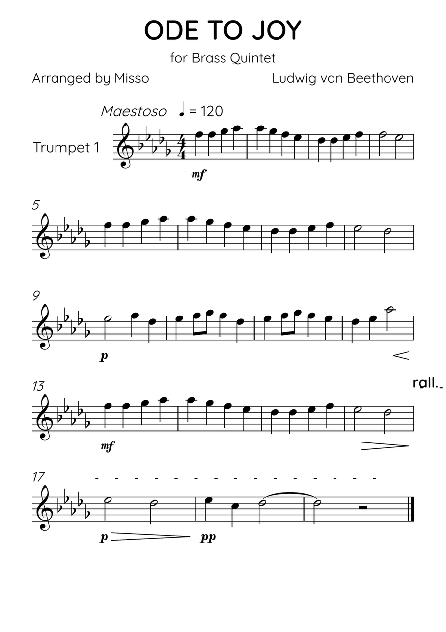 Ode To Joy - Brass Quintet in B Major - Beginner Level Brass Quintet scores gallery preview page 3