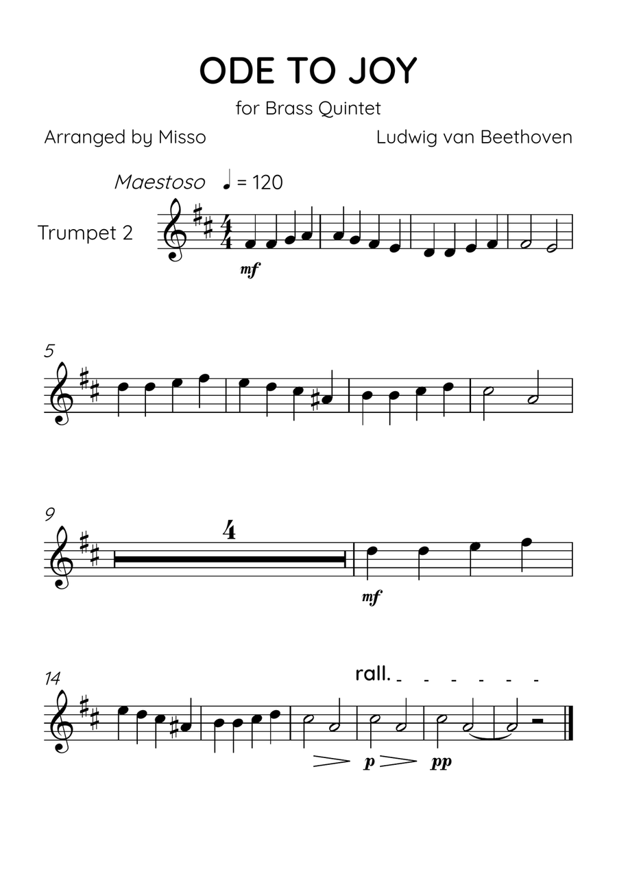 Ode To Joy - Brass Quintet in C Major - Beginner Level Brass Quintet scores gallery preview page 4
