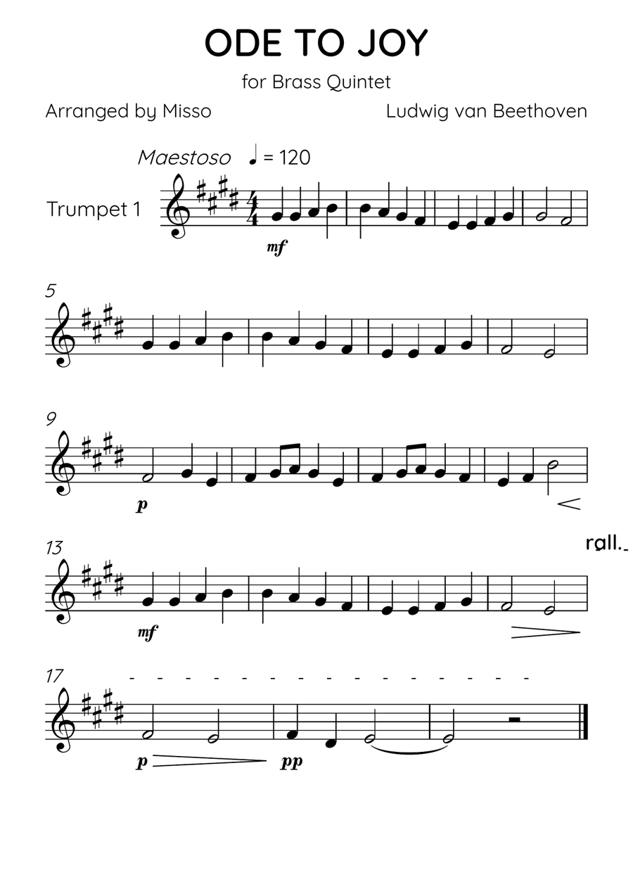 Ode To Joy - Brass Quintet in D Major - Beginner Level Brass Quintet scores gallery preview page 3
