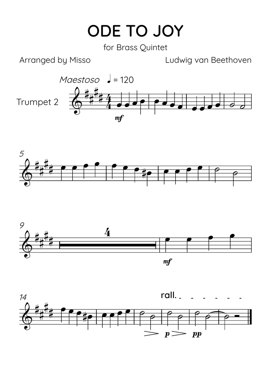 Ode To Joy - Brass Quintet in D Major - Beginner Level Brass Quintet scores gallery preview page 4