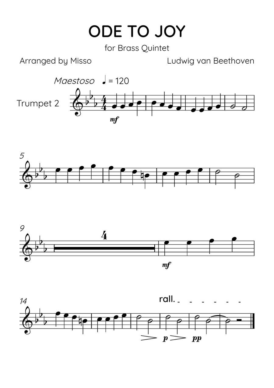 Ode To Joy - Brass Quintet in Db Major - Beginner Level Brass Quintet scores gallery preview page 4