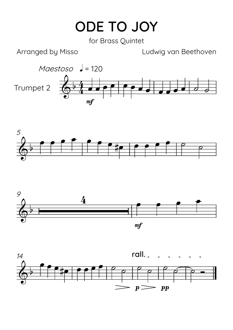 Ode To Joy - Brass Quintet in Eb Major - Beginner Level Brass Quintet scores gallery preview page 4