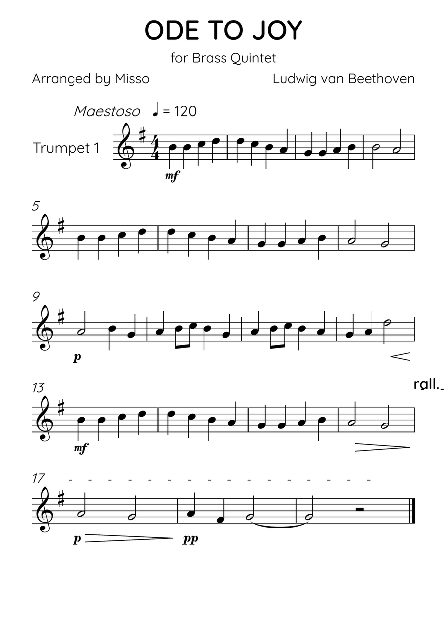 Ode To Joy - Brass Quintet in F Major - Beginner Level Brass Quintet scores gallery preview page 3