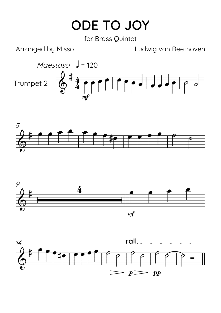 Ode To Joy - Brass Quintet in F Major - Beginner Level Brass Quintet scores gallery preview page 4