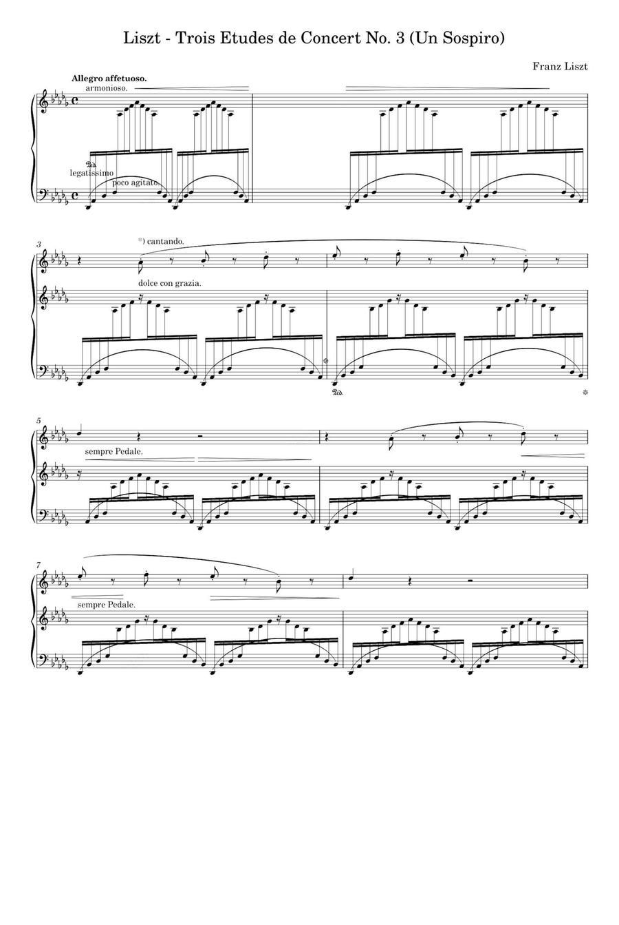 Trois Etudes de Concert No. 3 (Un Sospiro) - Franz Liszt Piano Method scores gallery preview page 1