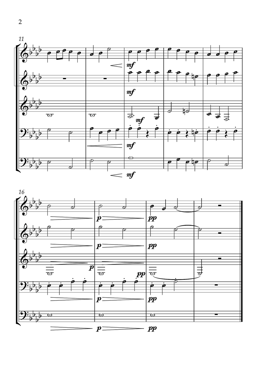 Ode to Joy - Brass Quintet in Ab Major - Beginner Letter Names - Sheet Music Brass Quintet scores gallery preview page 2