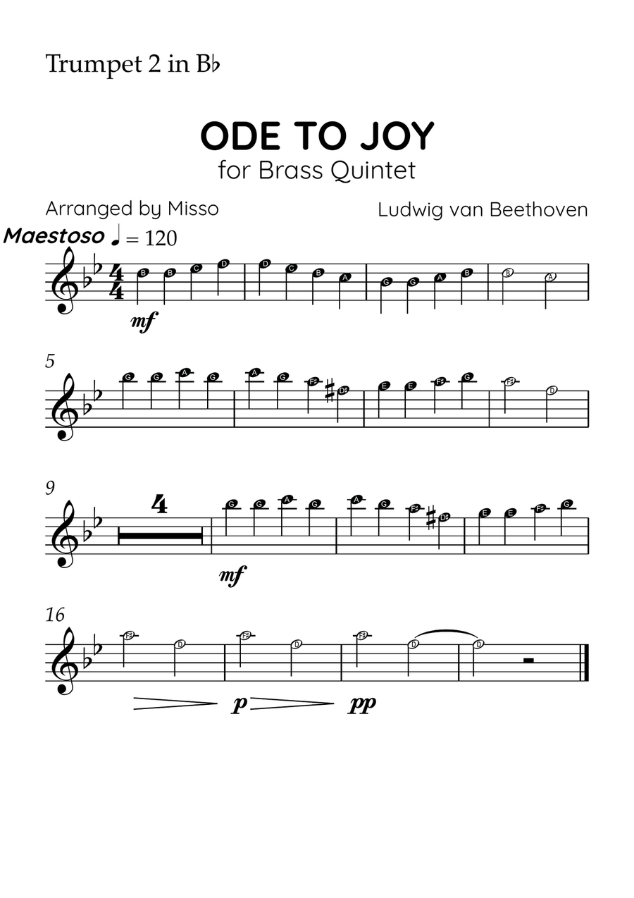 Ode to Joy - Brass Quintet in Ab Major - Beginner Letter Names - Sheet Music Brass Quintet scores gallery preview page 4