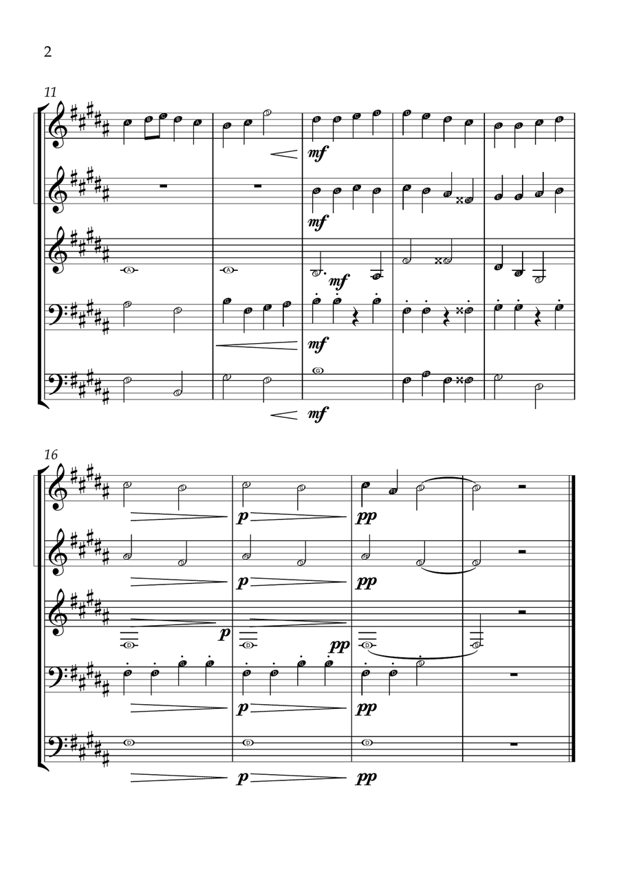 Ode to Joy - Brass Quintet in B Major - Beginner Letter Names - Sheet Music Brass Quintet scores gallery preview page 2