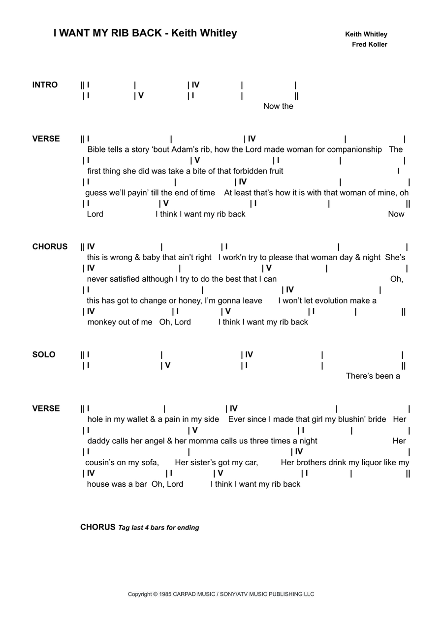 I Want My Rib Back I Want My Rib Back Piano scores gallery preview page 1