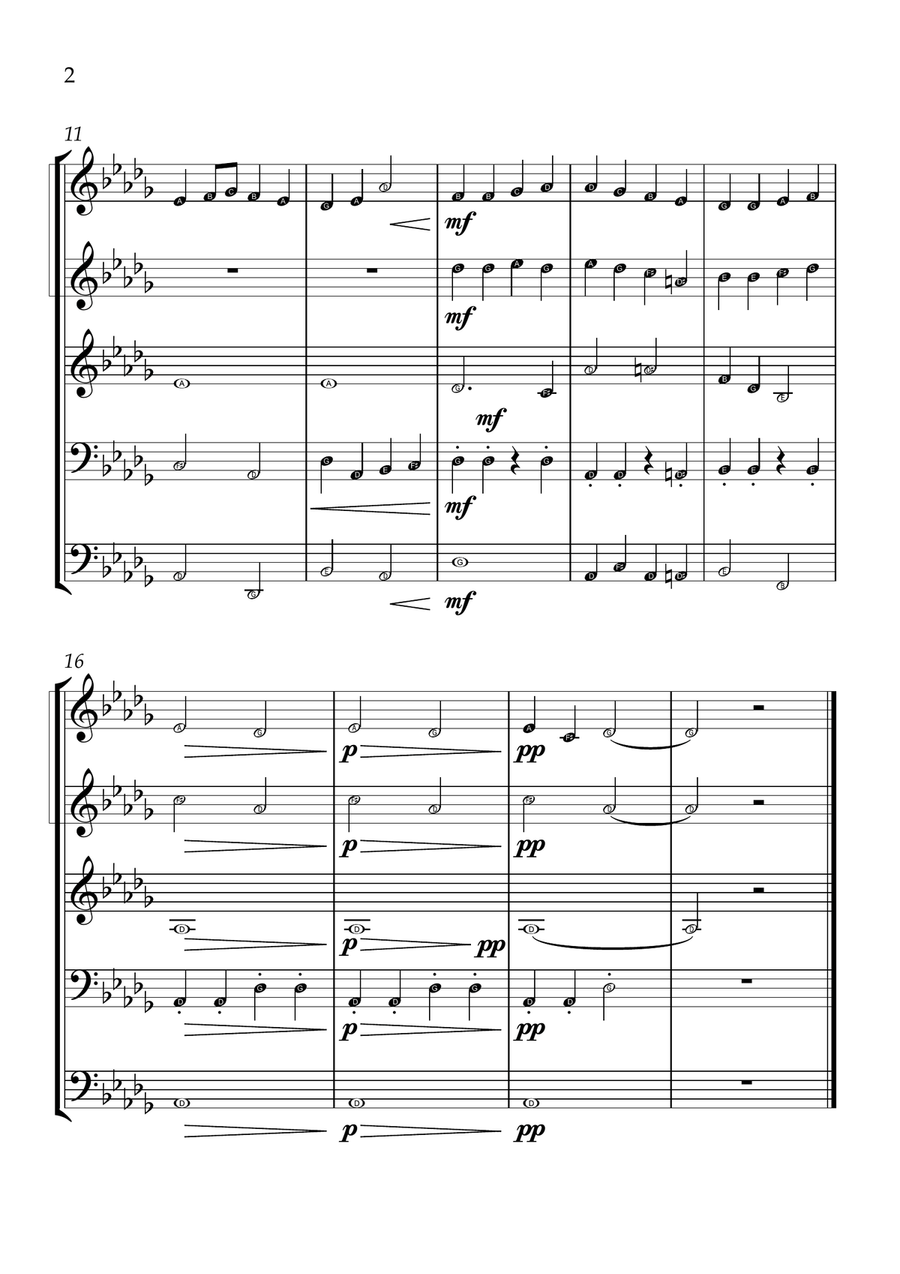 Ode to Joy - Brass Quintet in Db Major - Beginner Letter Names - Sheet Music Brass Quintet scores gallery preview page 2