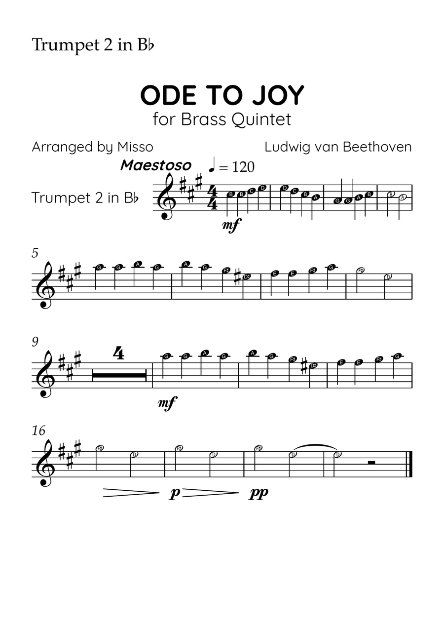 Ode to Joy - Brass Quintet in G Major - Beginner Letter Names - Sheet Music Brass Quintet scores gallery preview page 4