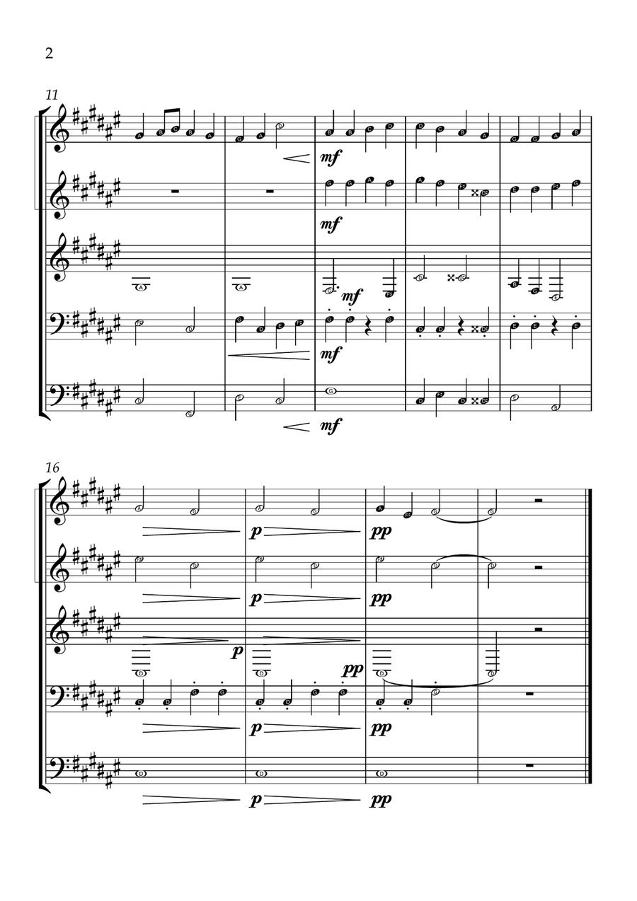 Ode to Joy - Brass Quintet in F# Major - Beginner Letter Names - Sheet Music Brass Quintet scores gallery preview page 2