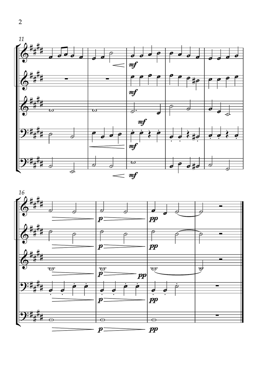 Ode to Joy - Brass Quintet in E Major - Beginner Letter Names - Sheet Music Brass Quintet scores gallery preview page 2