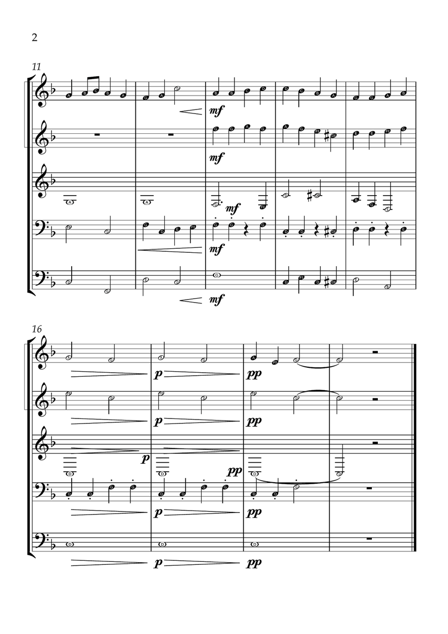 Ode to Joy - Brass Quintet in F Major - Beginner Letter Names - Sheet Music Brass Quintet scores gallery preview page 2