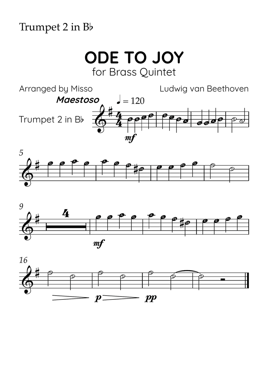 Ode to Joy - Brass Quintet in F Major - Beginner Letter Names - Sheet Music Brass Quintet scores gallery preview page 4