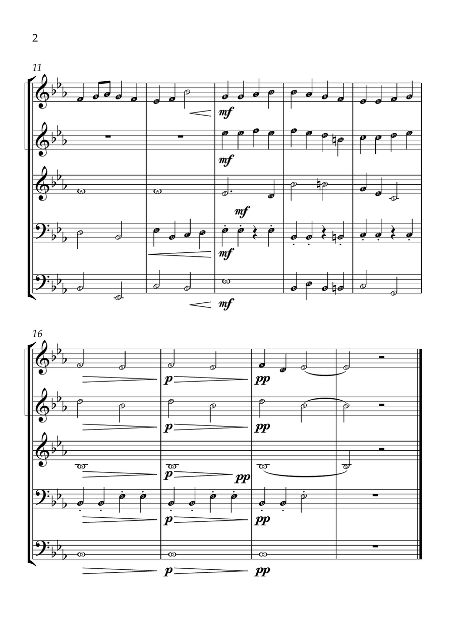 Ode to Joy - Brass Quintet in Eb Major - Beginner Letter Names - Sheet Music Brass Quintet scores gallery preview page 2