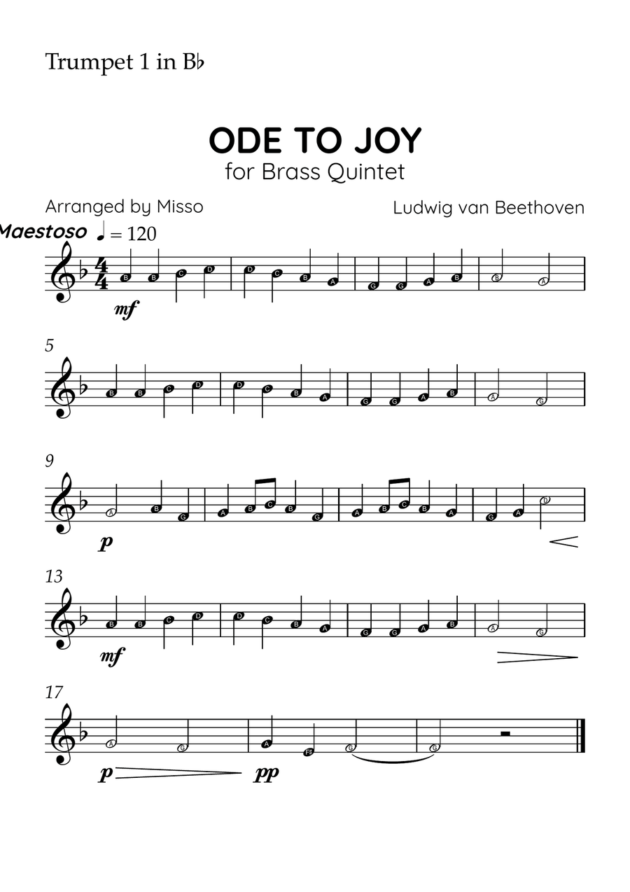 Ode to Joy - Brass Quintet in Eb Major - Beginner Letter Names - Sheet Music Brass Quintet scores gallery preview page 3