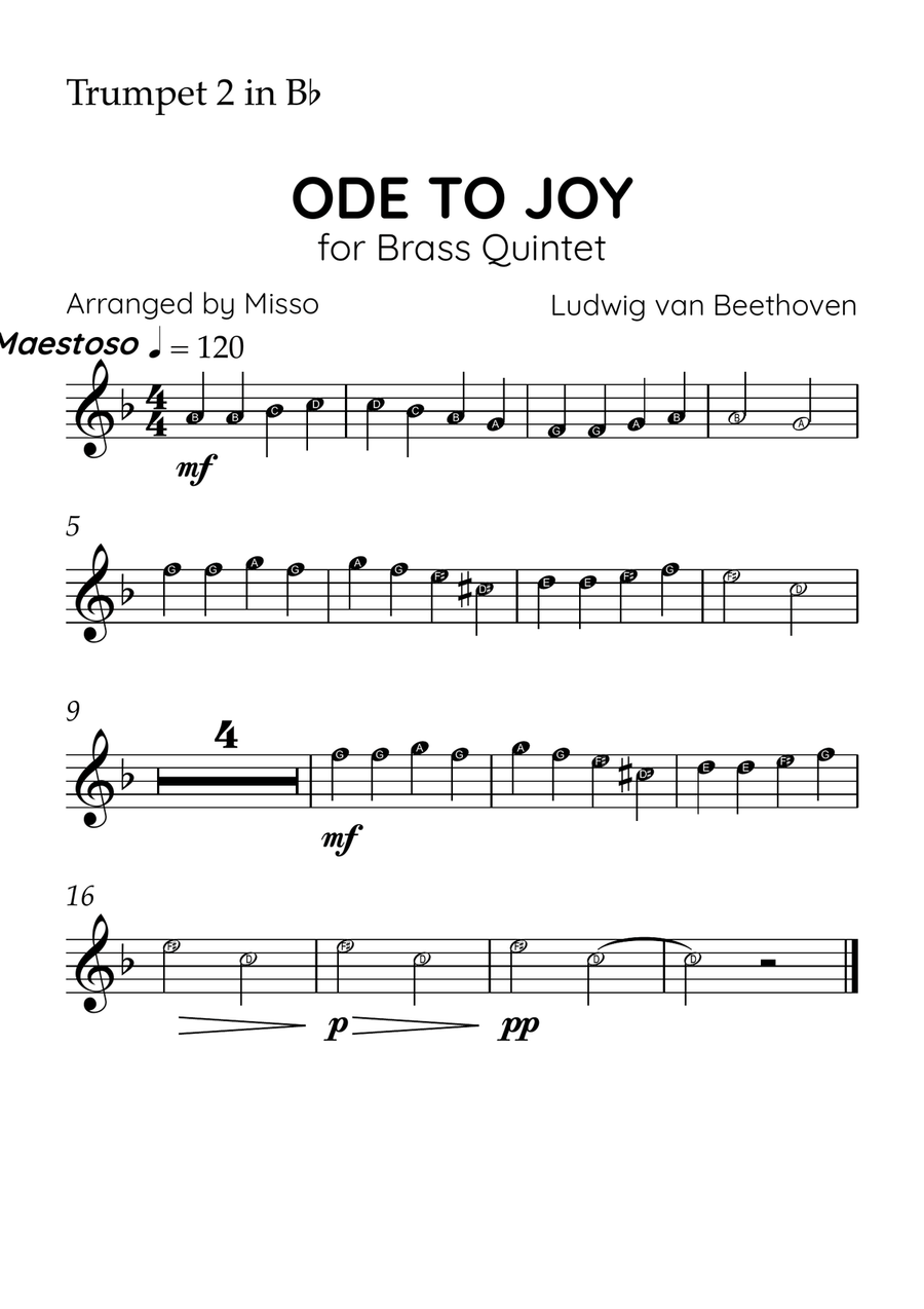 Ode to Joy - Brass Quintet in Eb Major - Beginner Letter Names - Sheet Music Brass Quintet scores gallery preview page 4