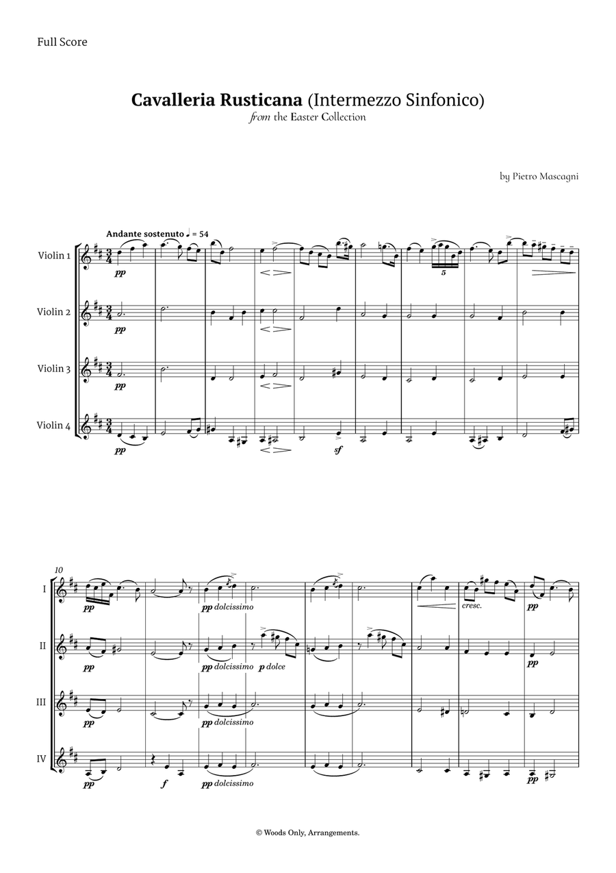 Intermezzo Sinfonico by Pietro Mascagni for Violin Quartet String Quartet scores gallery preview page 1