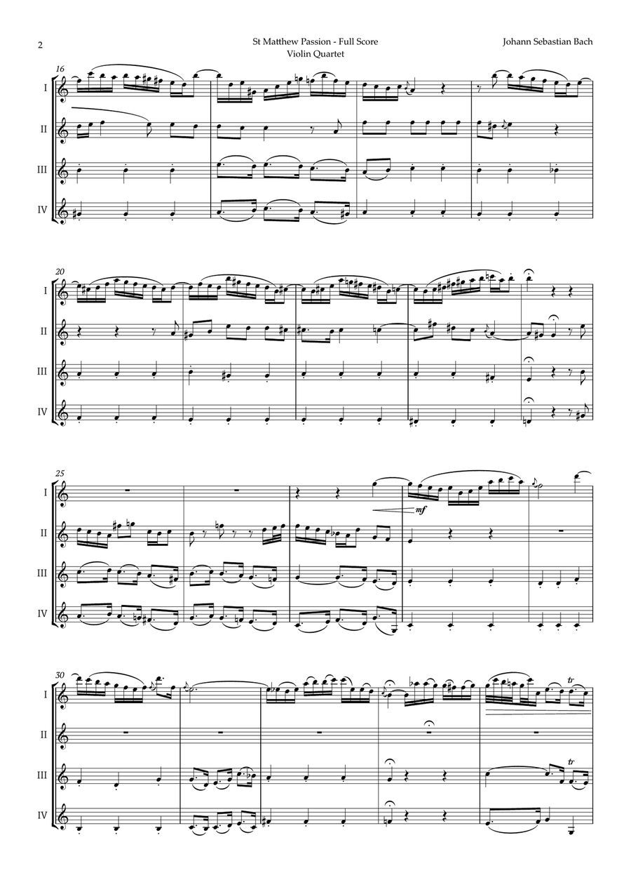 Aus Liebe will mein Heiland sterben by Bach for Violin Quartet String Quartet scores gallery preview page 2