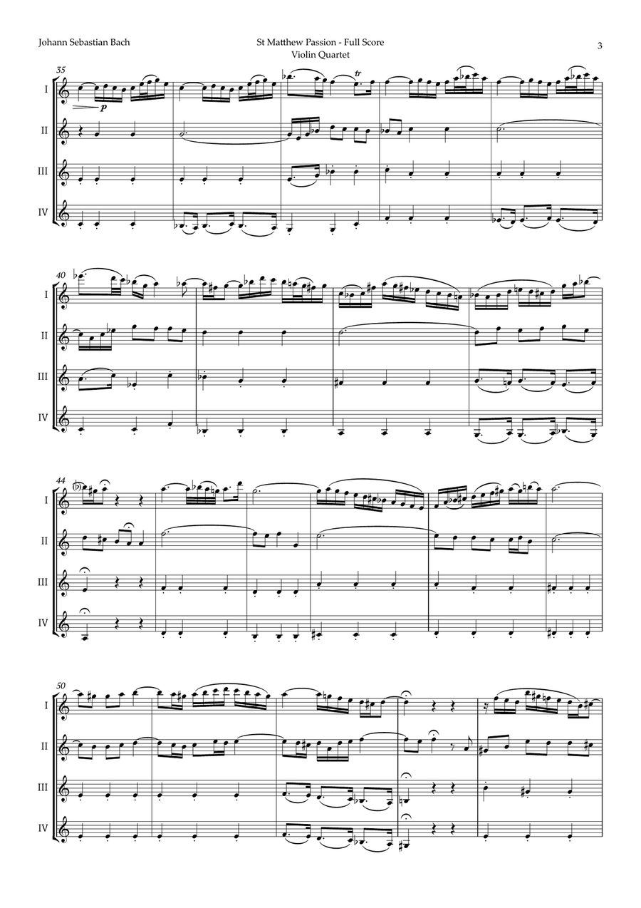 Aus Liebe will mein Heiland sterben by Bach for Violin Quartet String Quartet scores gallery preview page 3