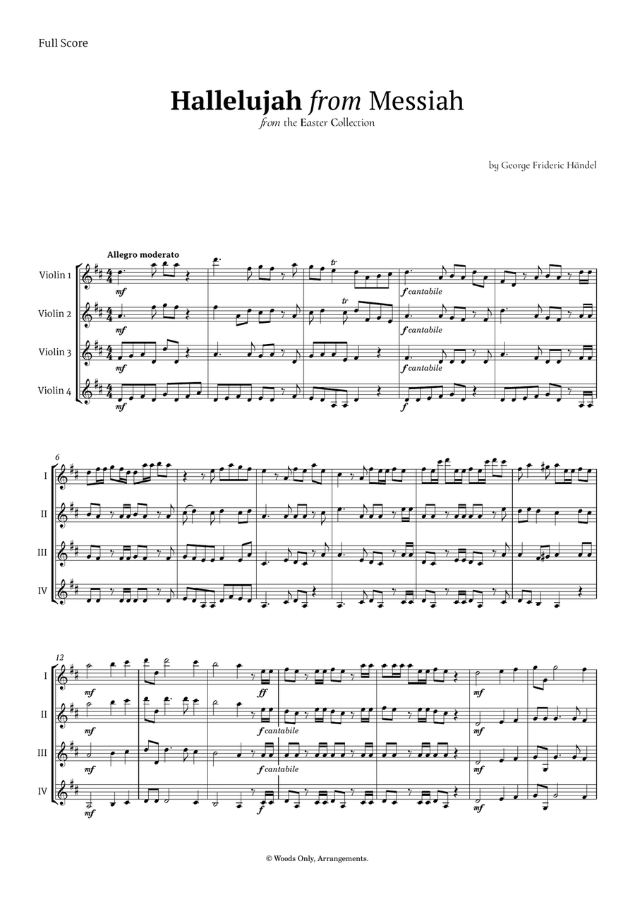 Hallelujah by Friedrich Händel for Violin Quartet String Quartet scores gallery preview page 1