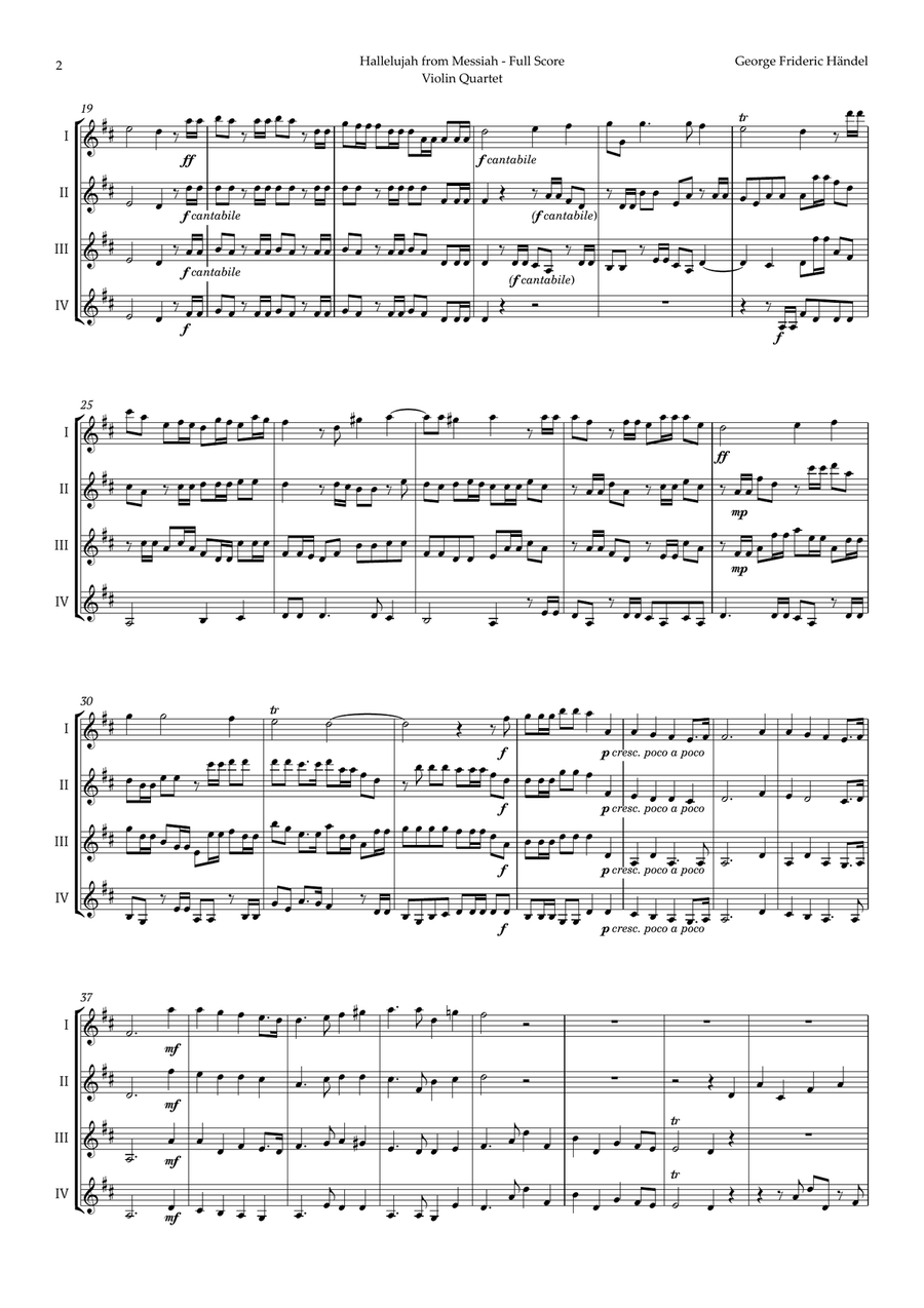 Hallelujah by Friedrich Händel for Violin Quartet String Quartet scores gallery preview page 2