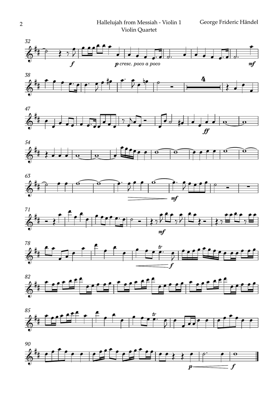 Hallelujah by Friedrich Händel for Violin Quartet String Quartet scores gallery preview page 6