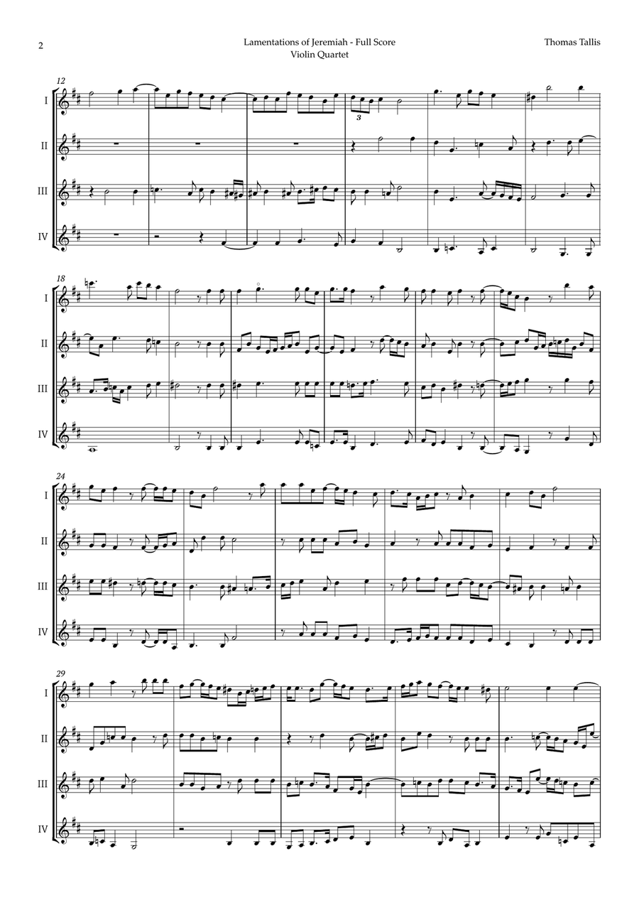 Lamentations of Jeremiah by Thomas Tallis for Violin Quartet String Quartet scores gallery preview page 2