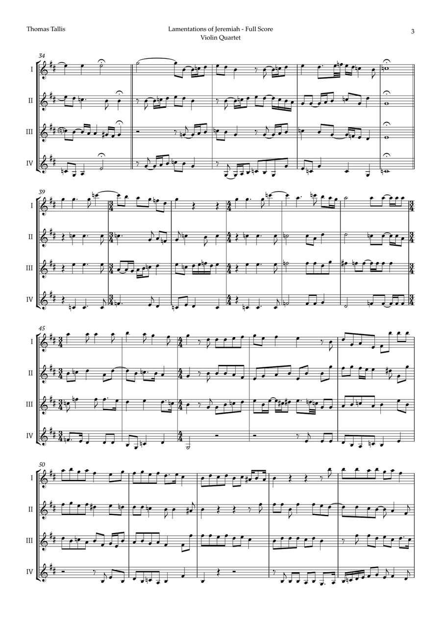 Lamentations of Jeremiah by Thomas Tallis for Violin Quartet String Quartet scores gallery preview page 3
