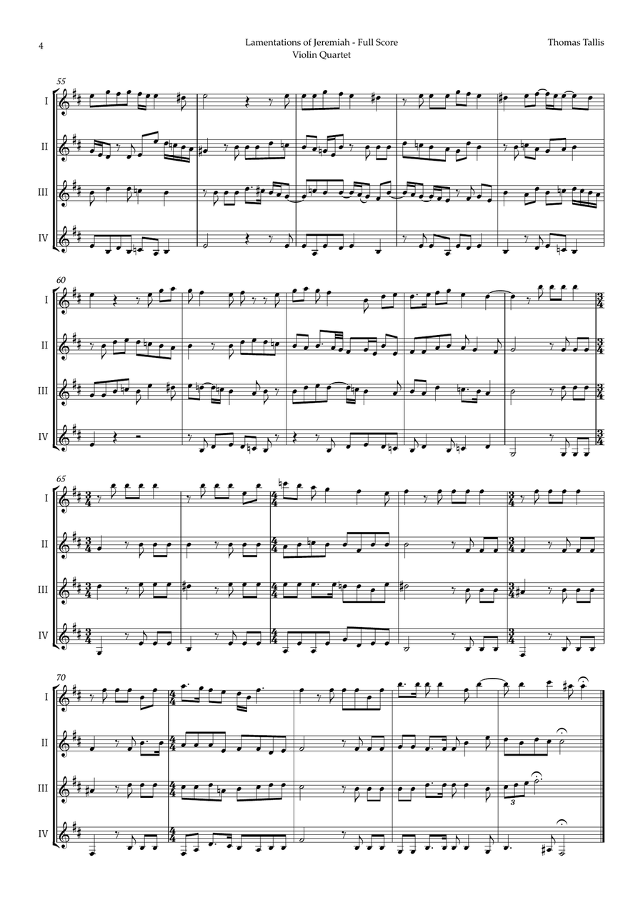 Lamentations of Jeremiah by Thomas Tallis for Violin Quartet String Quartet scores gallery preview page 4