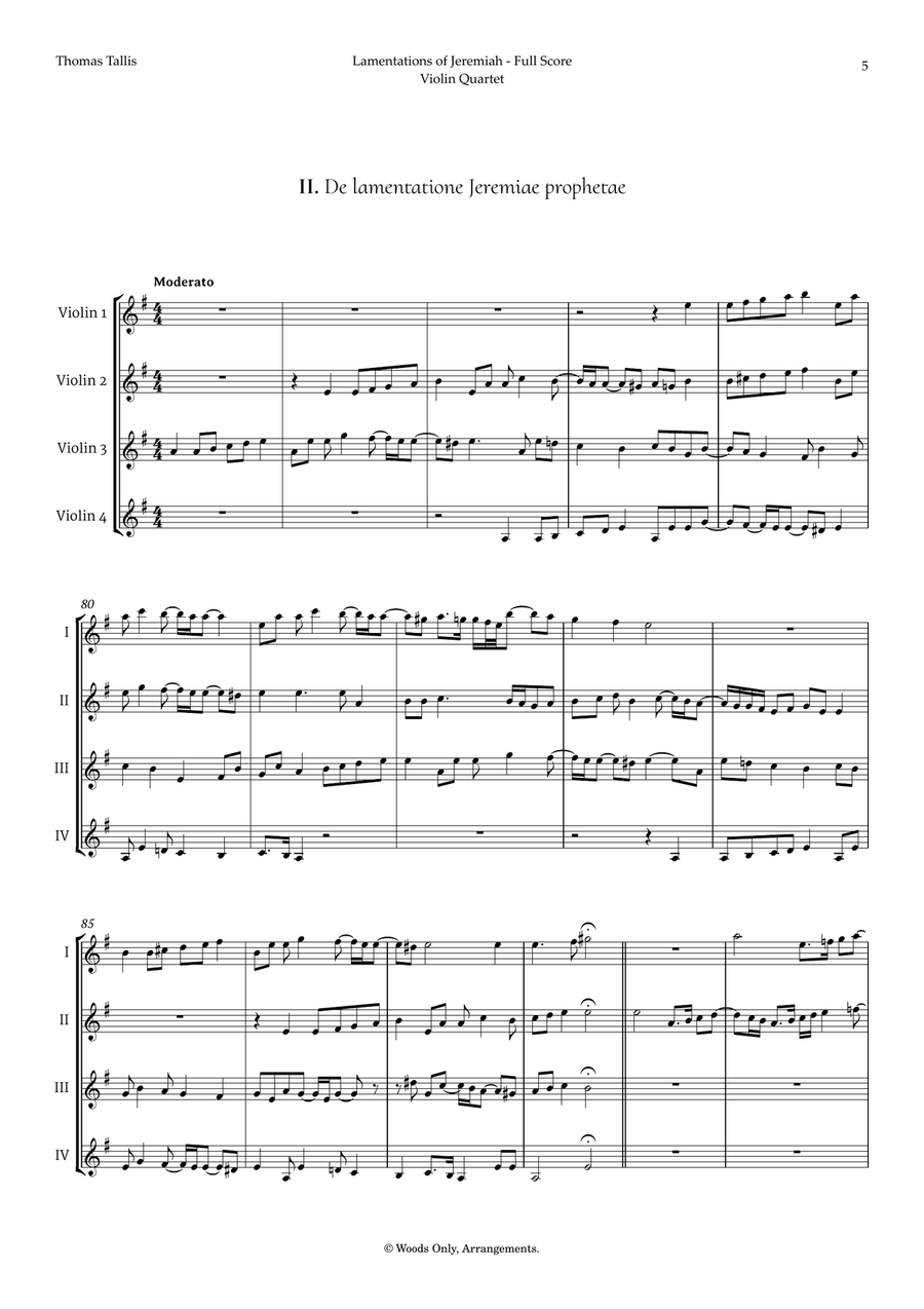 Lamentations of Jeremiah by Thomas Tallis for Violin Quartet String Quartet scores gallery preview page 5