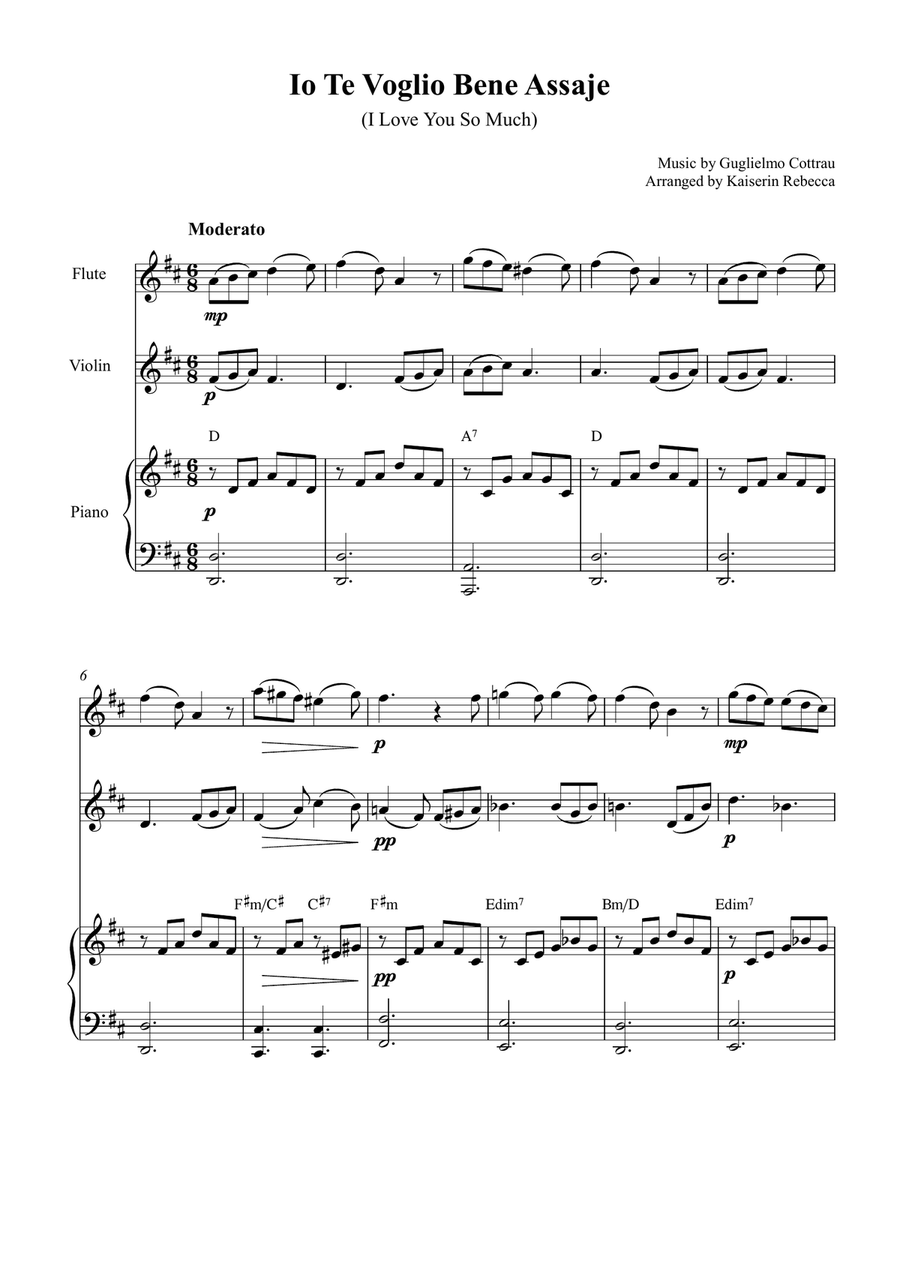 Io Te Voglio Bene Assaje (I Love You So Much) Flute scores gallery preview page 1