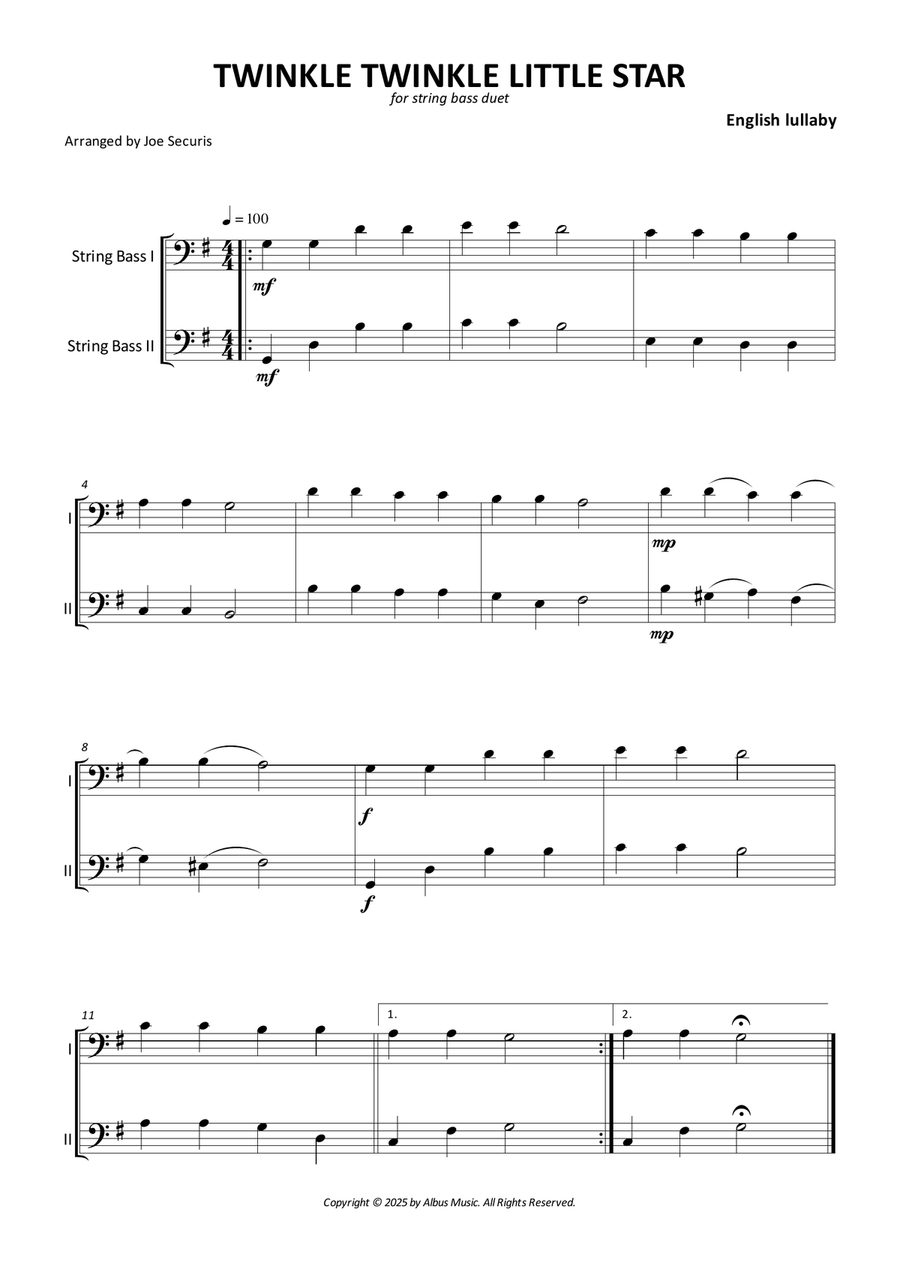 Twinkle Twinkle Little Star String Duet scores gallery preview page 1