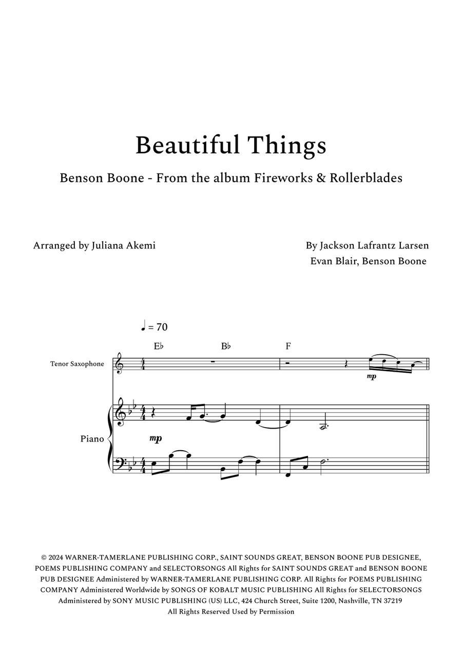 Beautiful Things Beautiful Things Tenor Saxophone scores gallery preview page 1