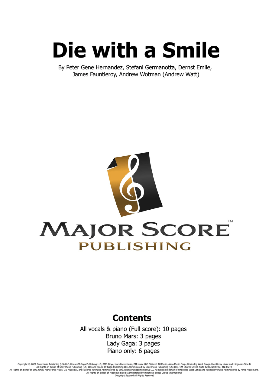 Die With A Smile Piano, Vocal scores gallery preview page 1