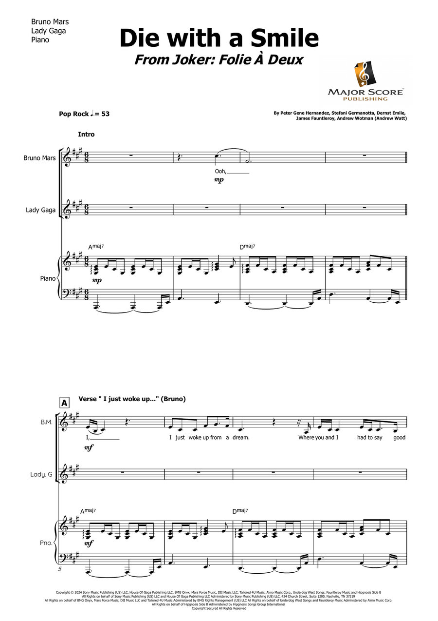 Die With A Smile Piano, Vocal scores gallery preview page 2