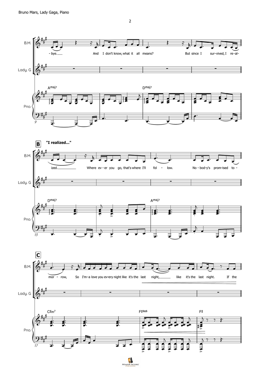 Die With A Smile Piano, Vocal scores gallery preview page 3