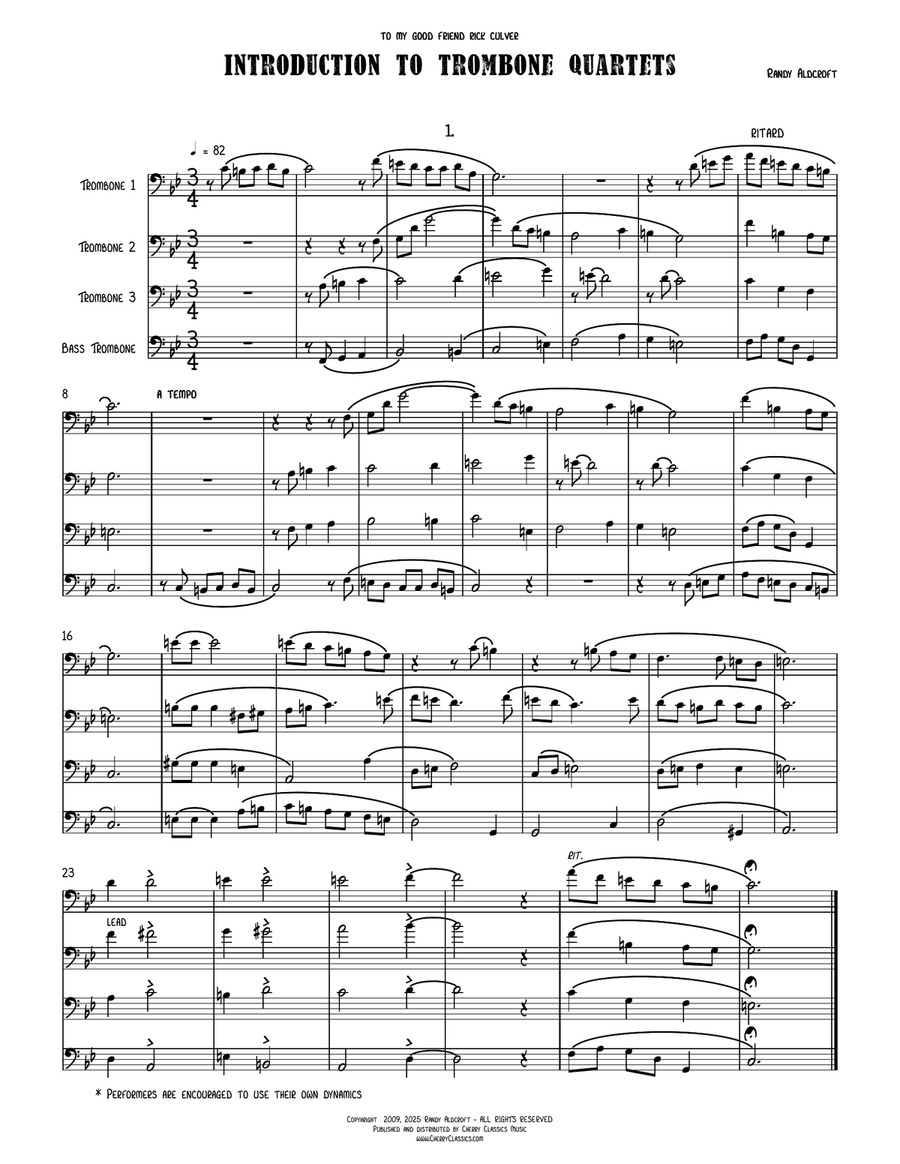 Introduction to Trombone Quartets Brass Quartet scores gallery preview page 1