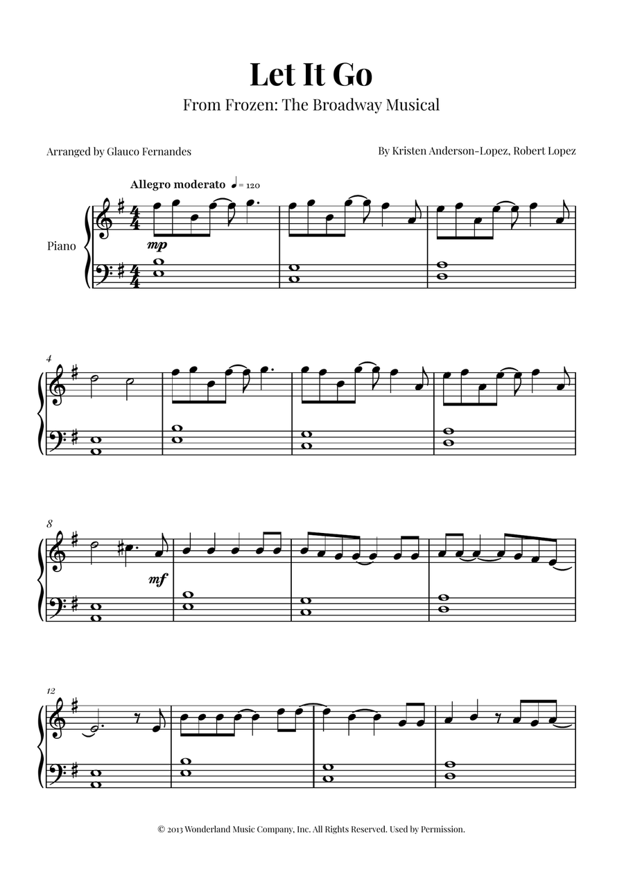 Let It Go Piano Solo scores gallery preview page 1