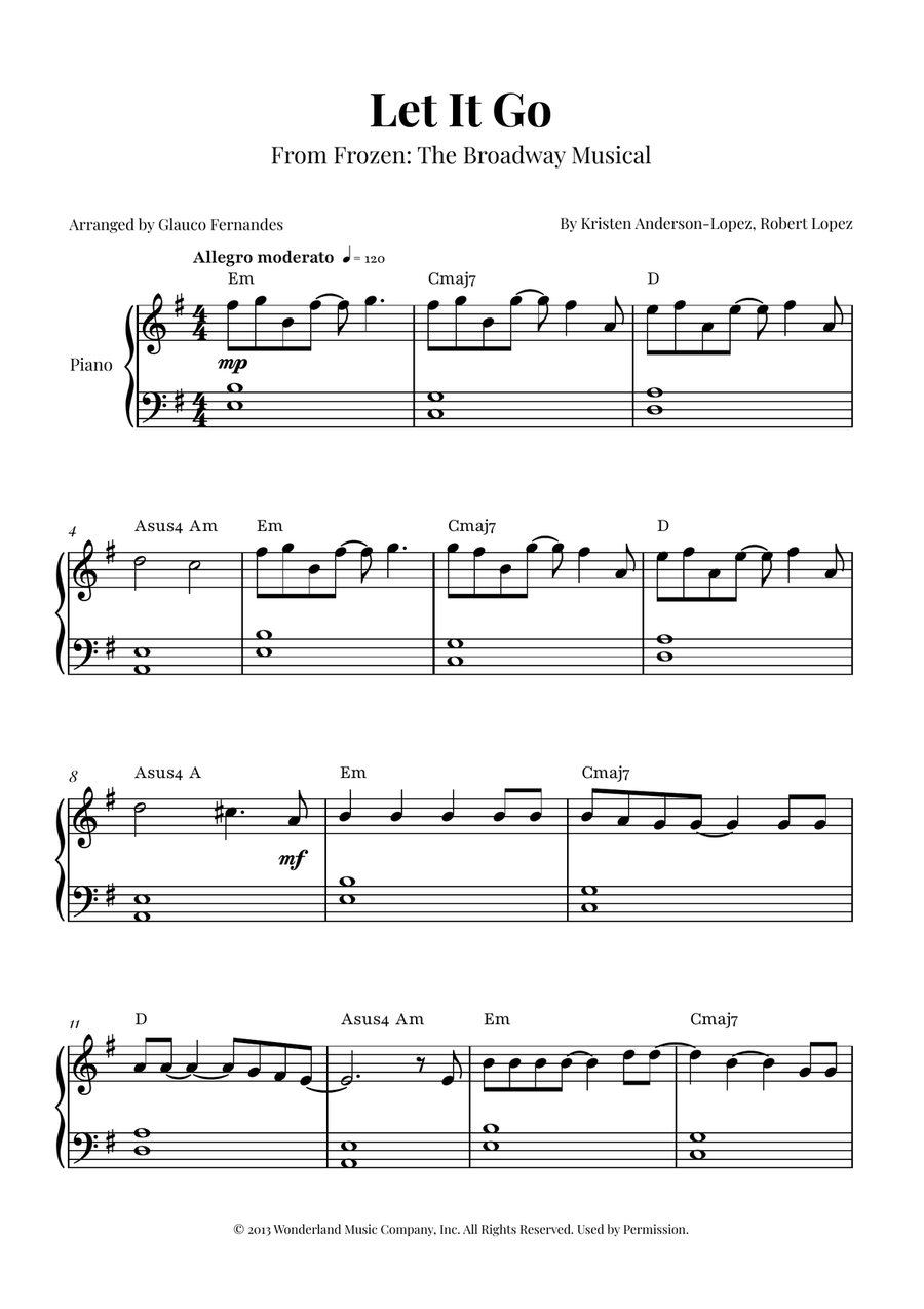 Let It Go Piano Solo scores gallery preview page 1
