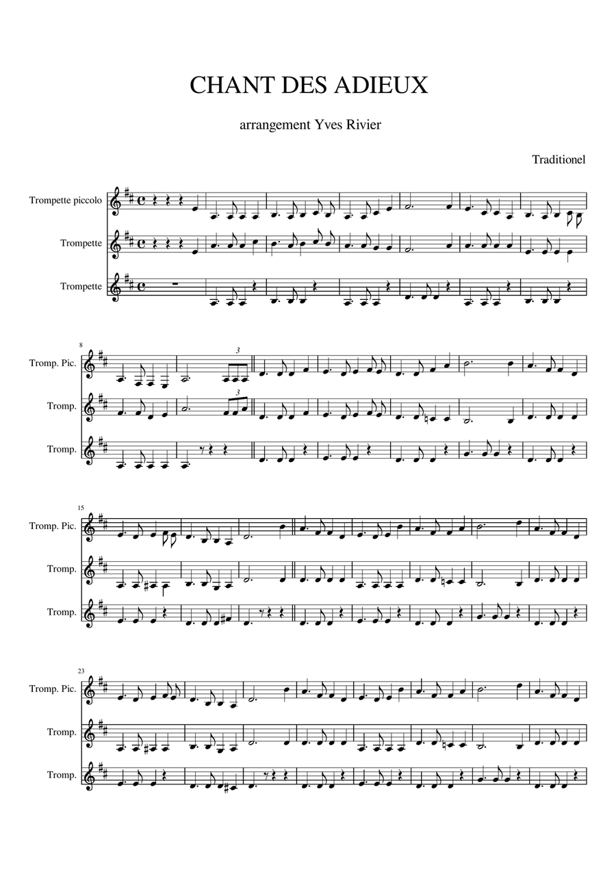 CHANT DES ADIEUX CHANT DES ADIEUX Trumpet Trio scores gallery preview page 1