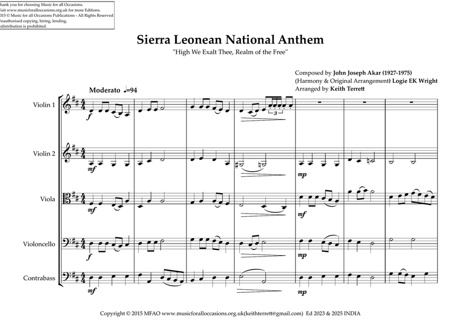 Sierra Leonean National Anthem for String Orchestra String Orchestra scores gallery preview page 2