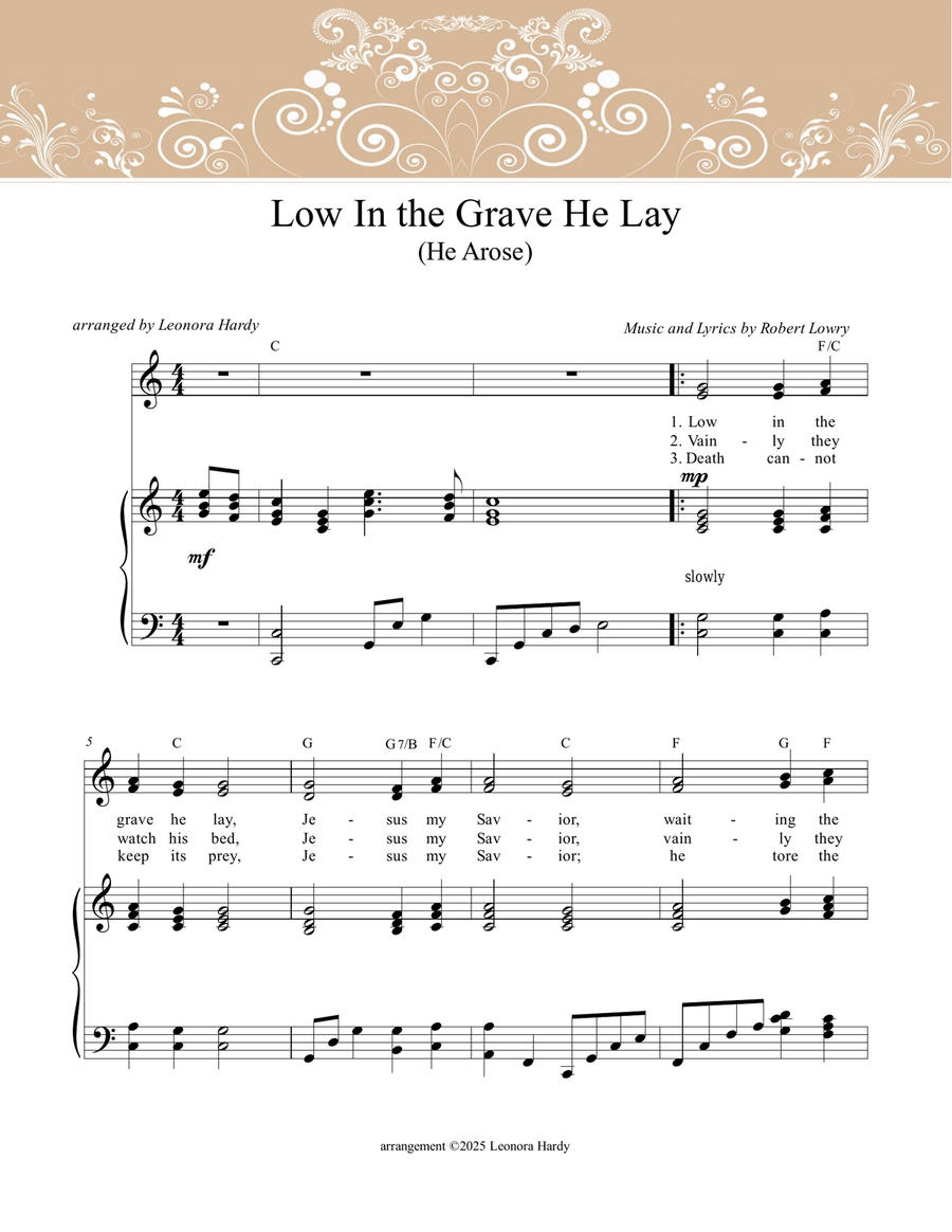 Low In the Grave He Lay (He Arose) Piano, Vocal scores gallery preview page 1