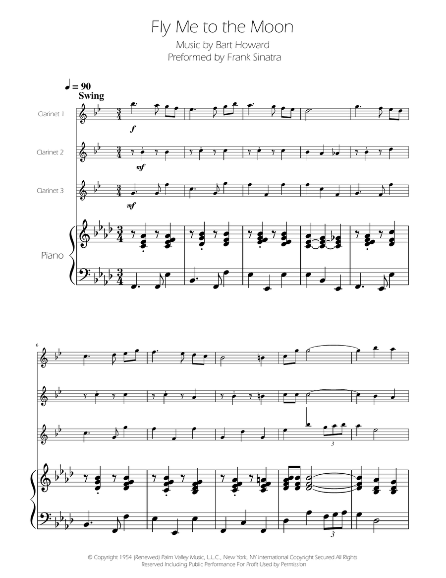 Fly Me To The Moon (In Other Words) Clarinet Trio scores gallery preview page 1