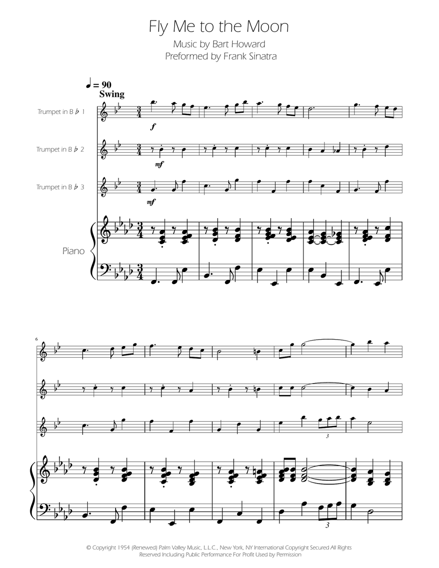 Fly Me To The Moon (In Other Words) Trumpet Trio scores gallery preview page 1