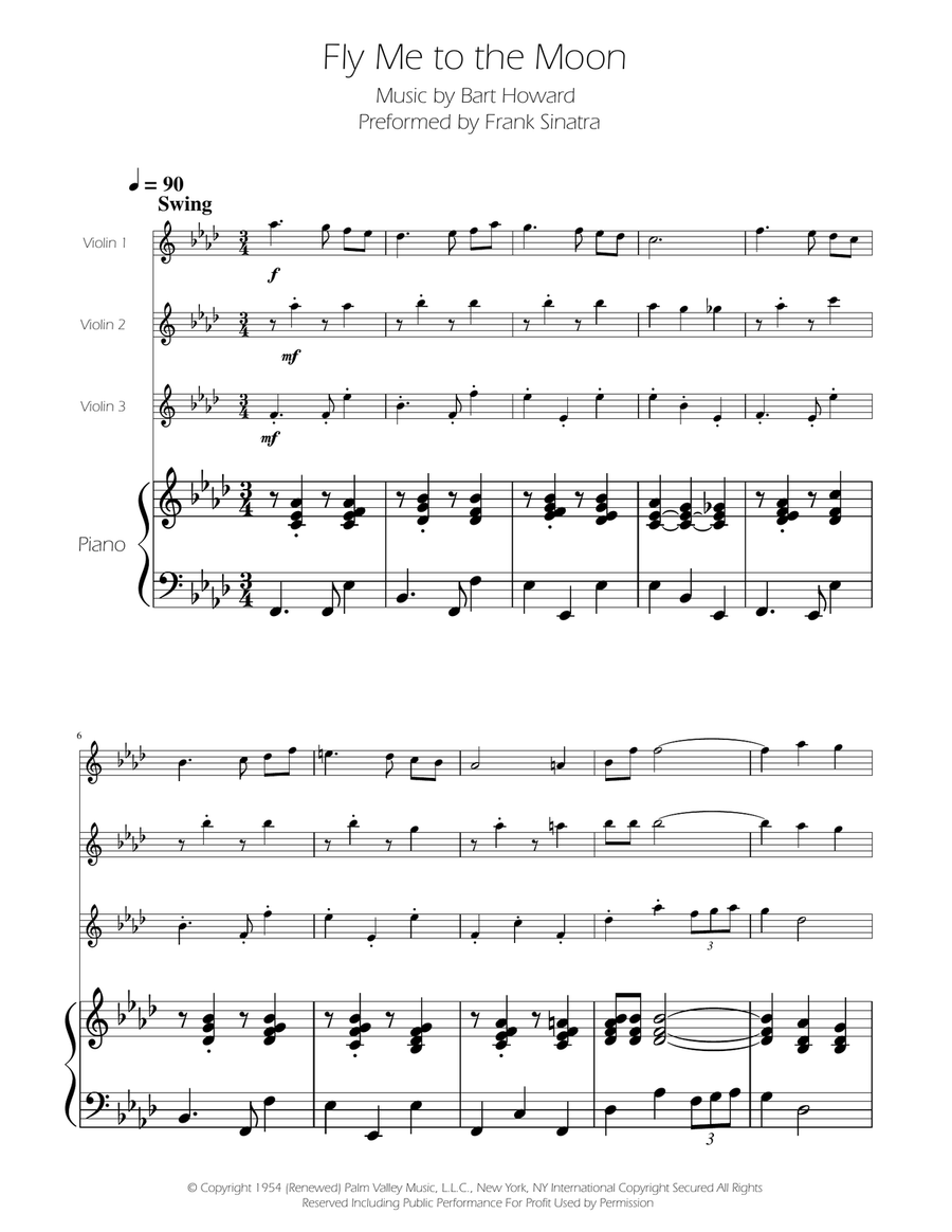 Fly Me To The Moon (In Other Words) String Trio scores gallery preview page 1