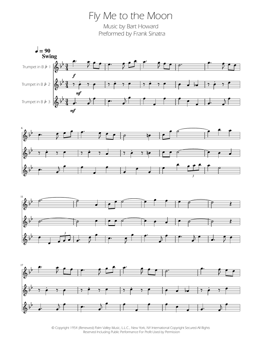 Fly Me To The Moon (In Other Words) Trumpet Trio scores gallery preview page 1